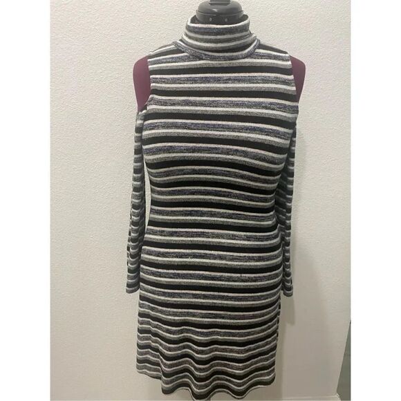 American Eagle Soft Cold Shoulder Turtleneck Striped Dress size medium - Picture 1 of 10